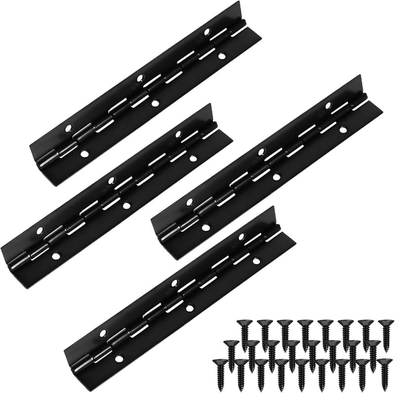 Gallipower 4 Pcs Piano Hinges,Metal Hinge with 25 Pcs Screw,Offset Piano Continuous Hinges,Stainless Steel Piano-Hinge with Holes, Polished Stainless Furniture Hinges for Cabinet Door Cases Woodworking (Black) - Image 1